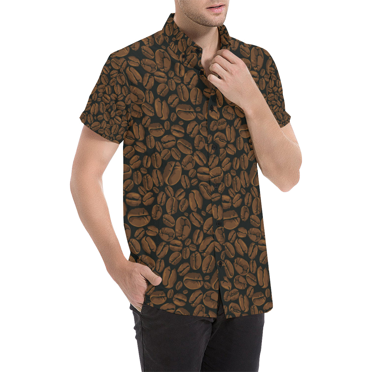 Coffee Pattern Print Design 01 Men's Short Sleeve Button Up Shirt