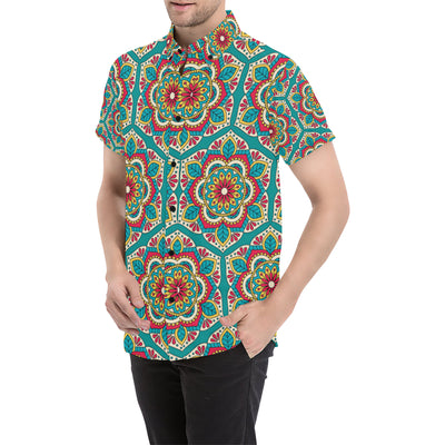 Mandala Pattern Print Design 03 Men's Short Sleeve Button Up Shirt