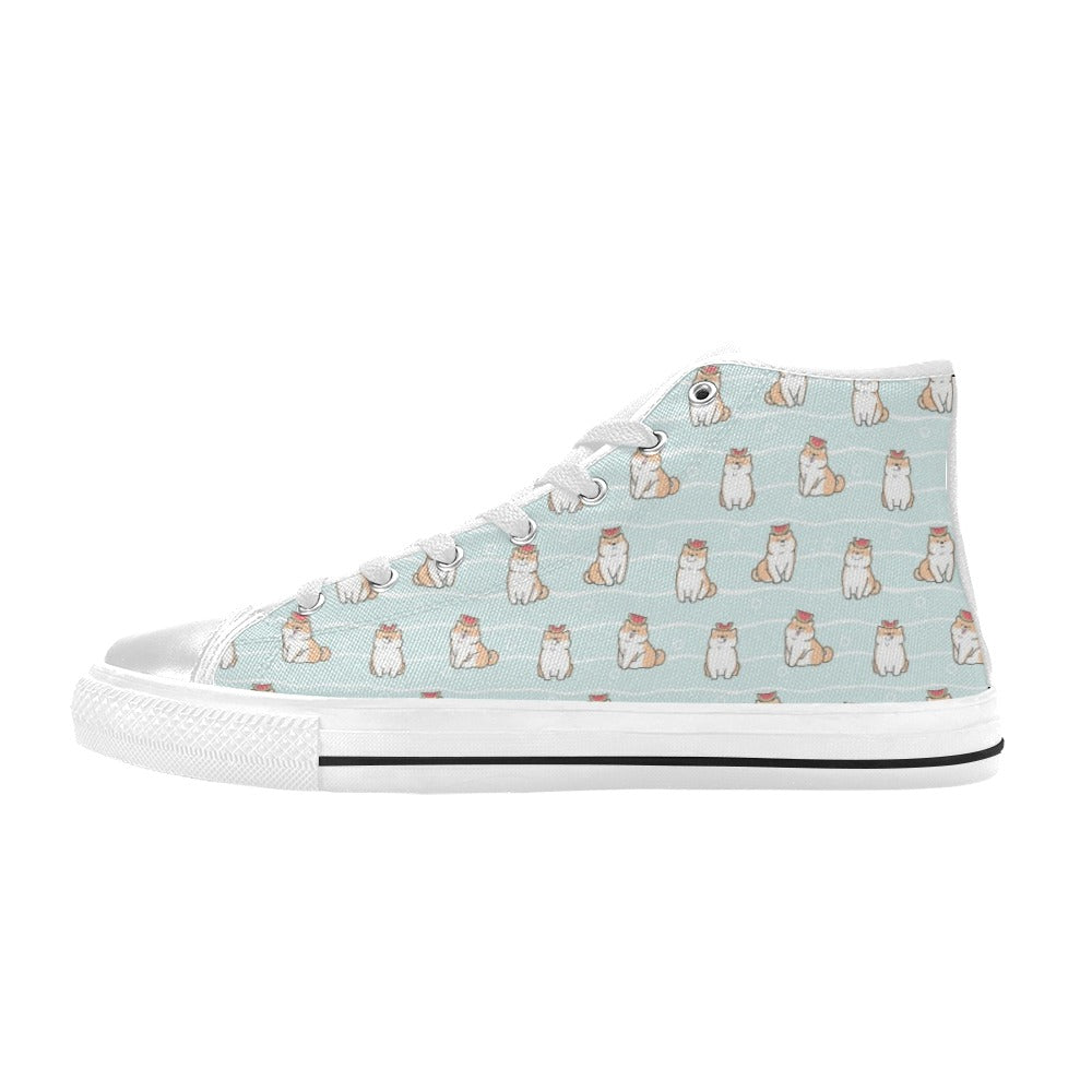Shiba Inu Print Design LKS3011 High Top Women's White Shoes