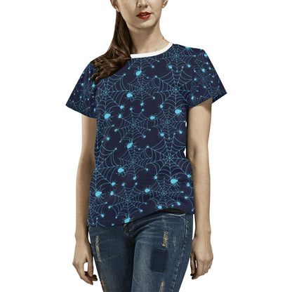Spider Web Blue Print Design LKS304 Women's  T-shirt