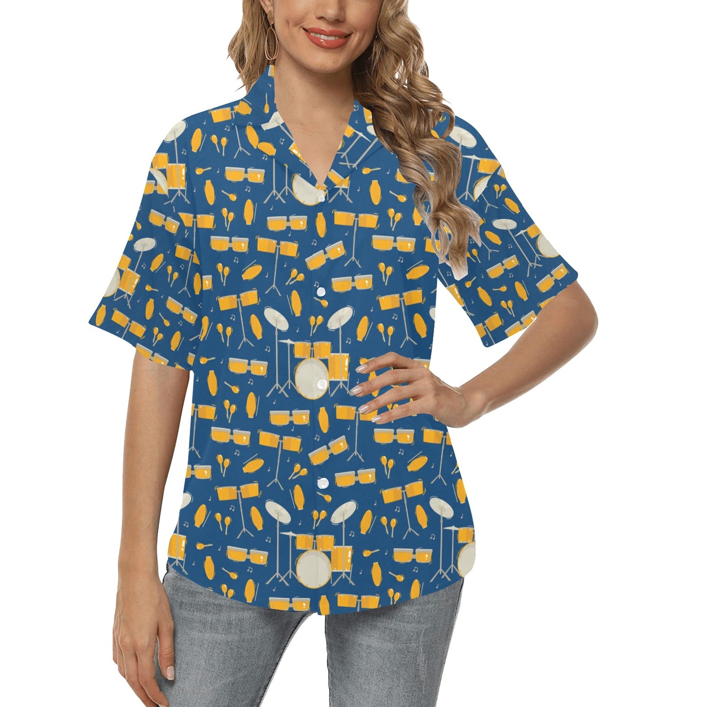 Drum Set Pattern Print Design 03 Women's Hawaiian Shirt