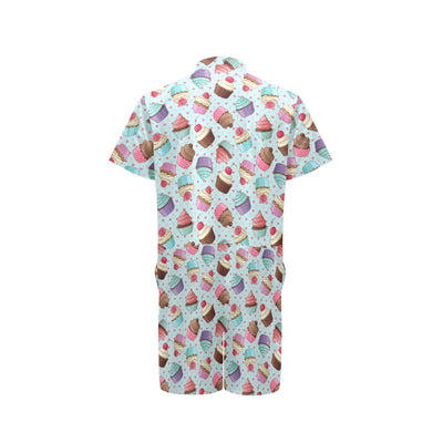 Cupcakes Fancy Heart Print Pattern Men's Romper