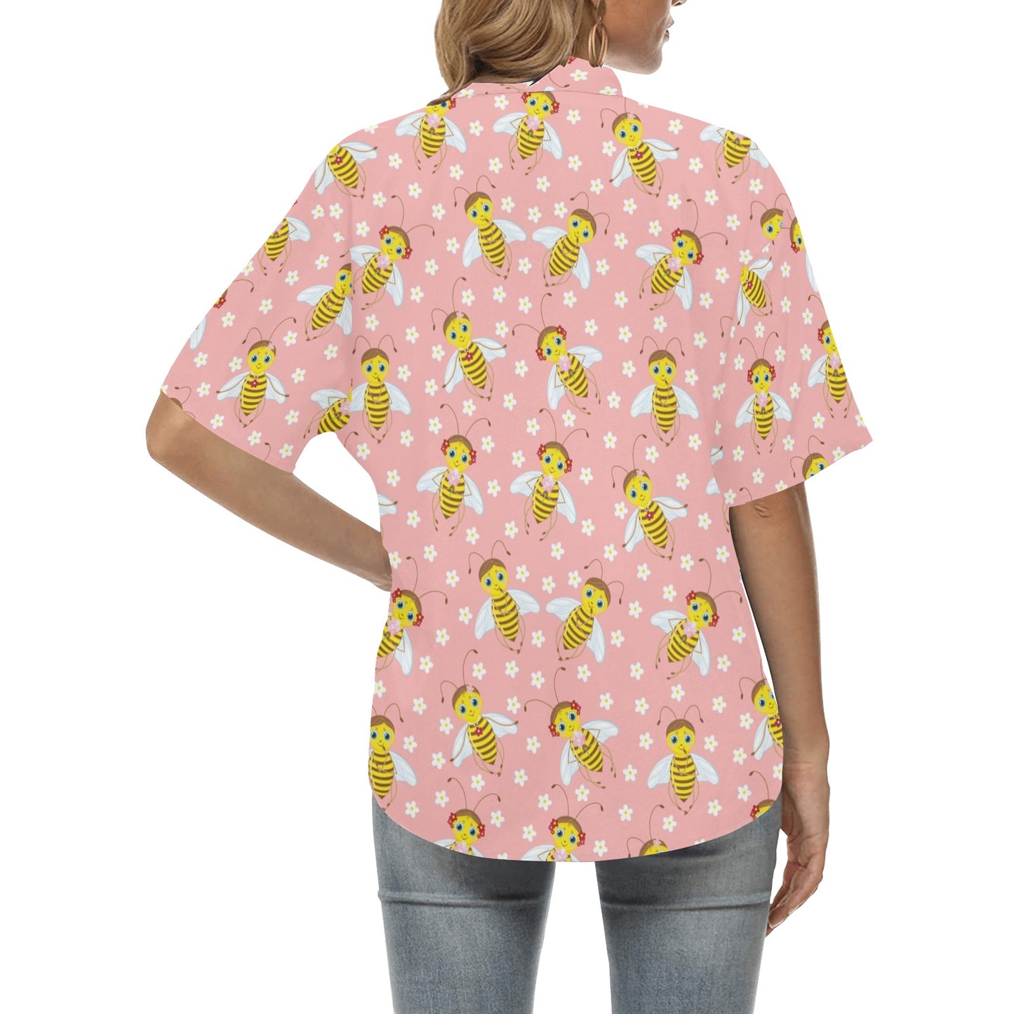 Bee Pattern Print Design BEE07 Women's Hawaiian Shirt