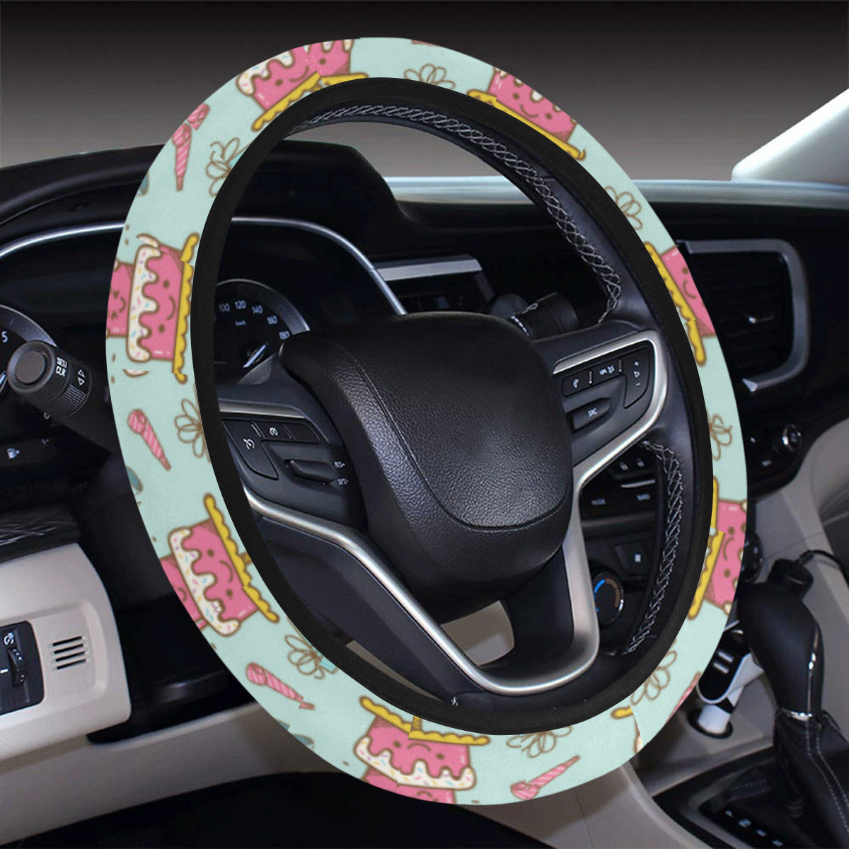 Cake Pattern Print Design 06 Steering Wheel Cover with Elastic Edge
