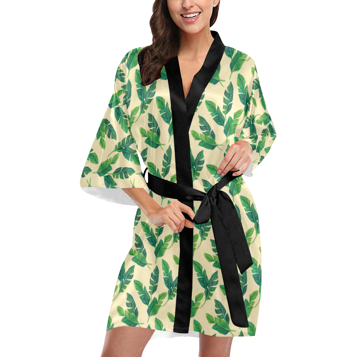 Banana Leaf Pattern Print Design 01 Women's Short Kimono