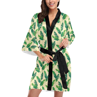 Banana Leaf Pattern Print Design 01 Women's Short Kimono