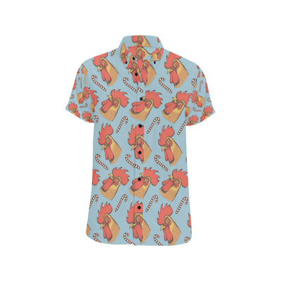 Rooster Pattern Print Design A05 Men's Short Sleeve Button Up Shirt