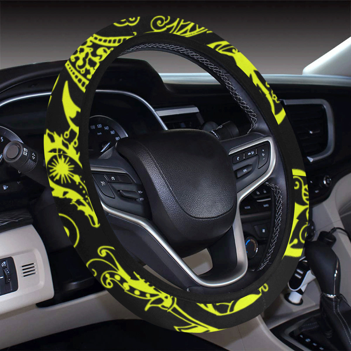 Paisley Green Design Print Steering Wheel Cover with Elastic Edge