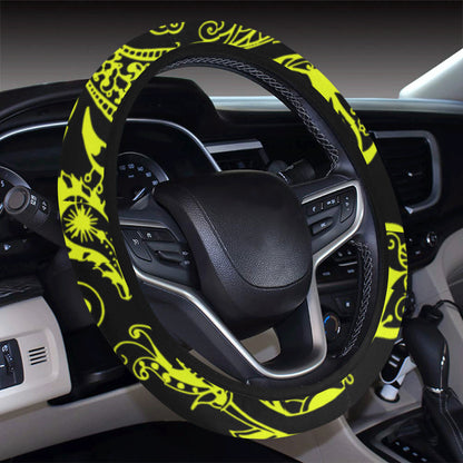 Paisley Green Design Print Steering Wheel Cover with Elastic Edge
