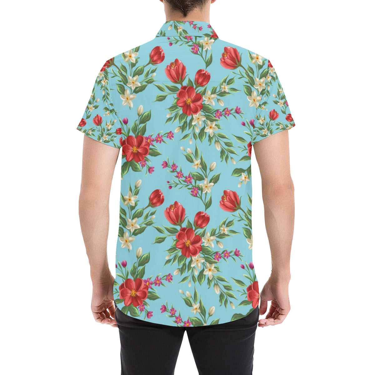 Summer Floral Pattern Print Design SF011 Men's Short Sleeve Button Up Shirt