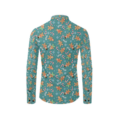Gingerbread Pattern Print Design 05 Men's Long Sleeve Shirt