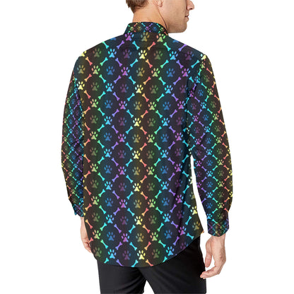Paw Rainbow Print Men's Long Sleeve Shirt
