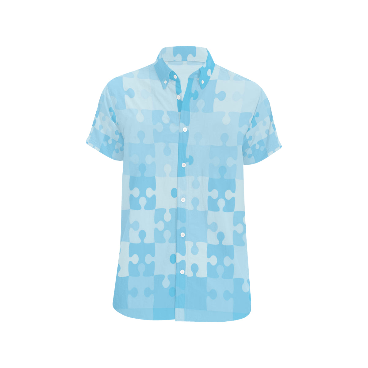 Puzzle Blue Pattern Print Design A04 Men's Short Sleeve Button Up Shirt