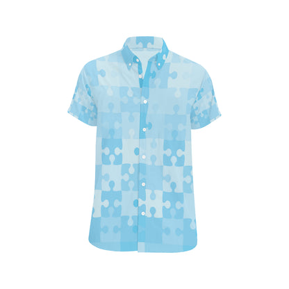 Puzzle Blue Pattern Print Design A04 Men's Short Sleeve Button Up Shirt