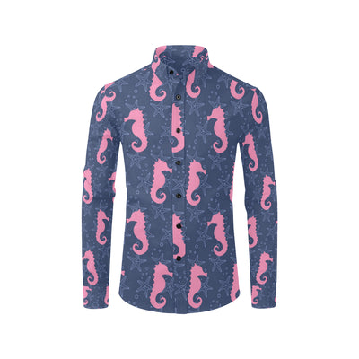 SeaHorse Pink Pattern Print Design 02 Men's Long Sleeve Shirt