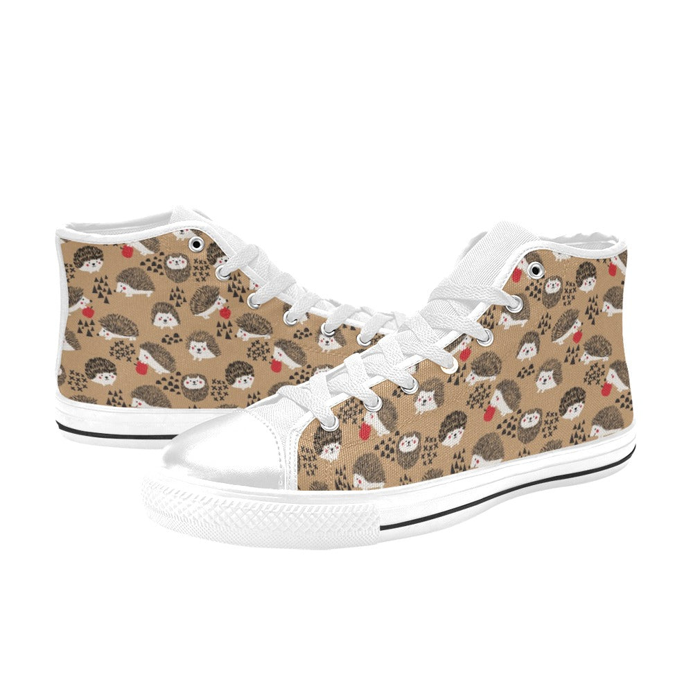 Hedgehog Print Design LKS403 High Top Women's White Shoes