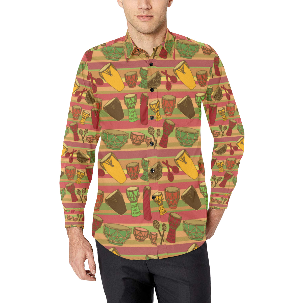 Percussion Pattern Print Design 01 Men's Long Sleeve Shirt