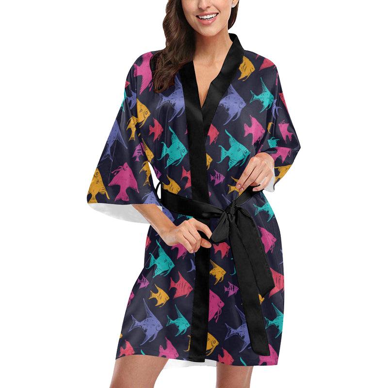 Angelfish Colorful Pattern Print Design 03 Women's Short Kimono