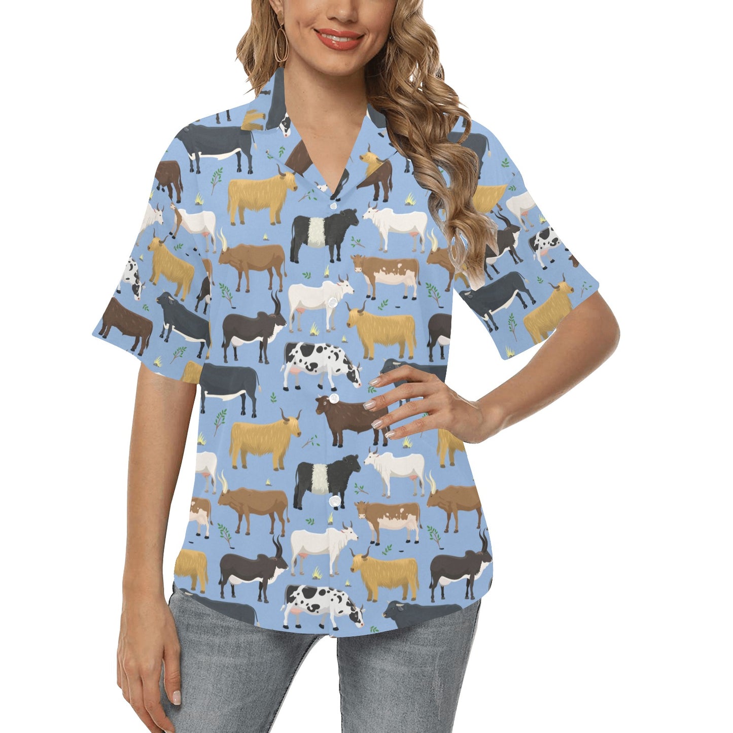 Cattle Pattern Print Design 02 Women's Hawaiian Shirt