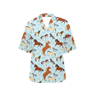 Horse Cute Themed Pattern Print Women's Hawaiian Shirt