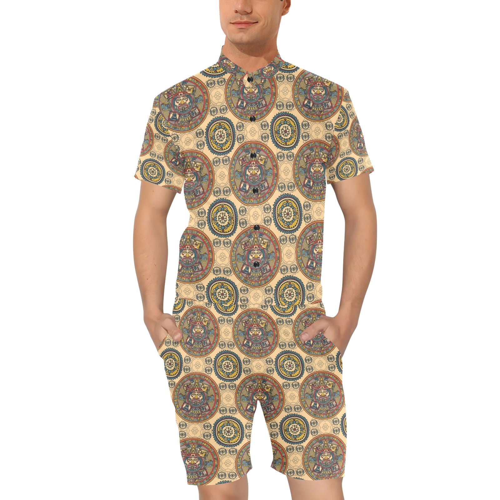 Calendar Aztec Pattern Print Design 02 Men's Romper