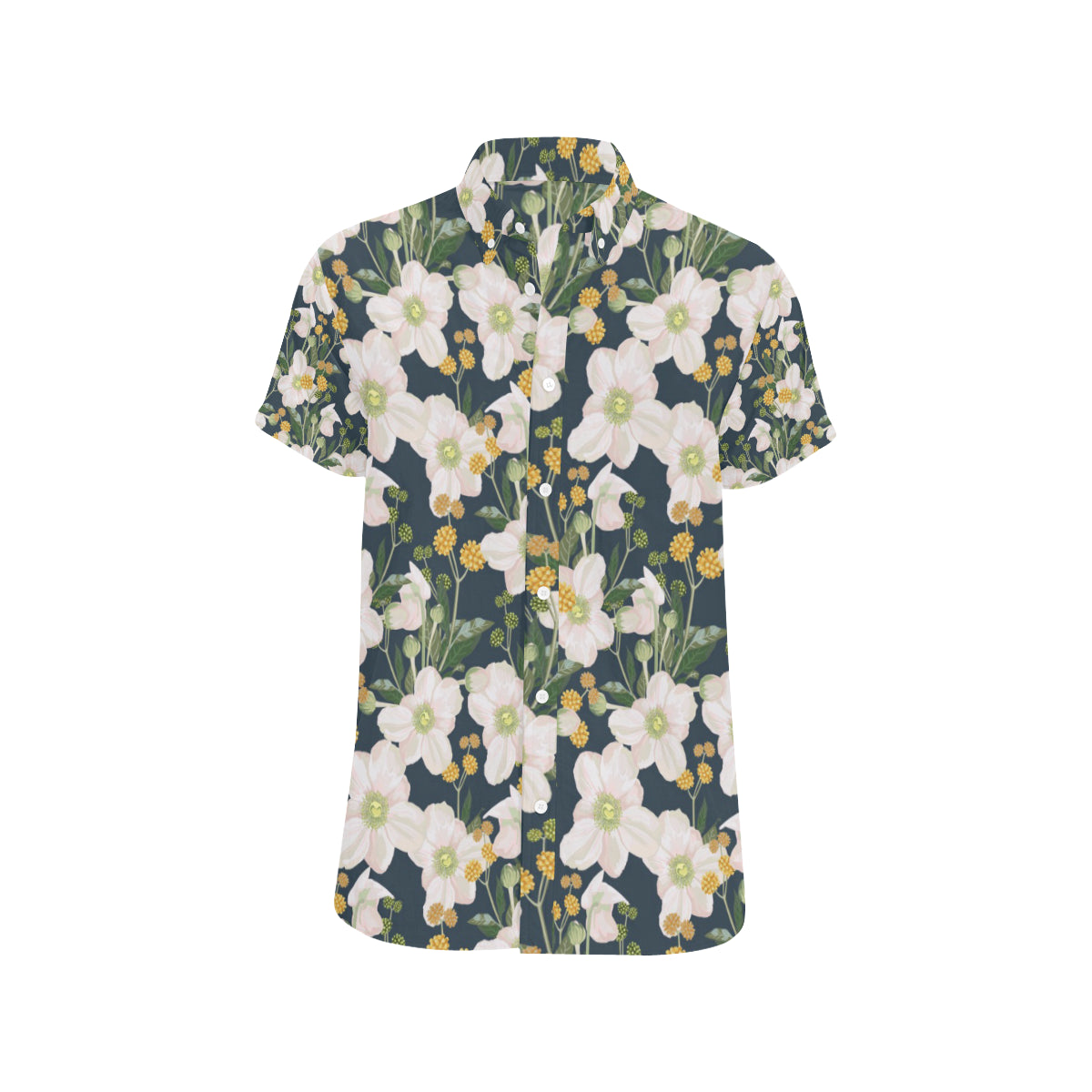 Anemone Pattern Print Design AM04 Men's Short Sleeve Button Up Shirt