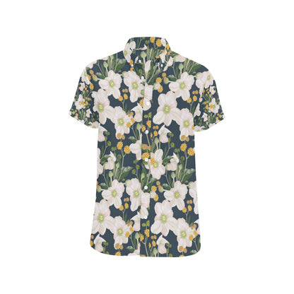 Anemone Pattern Print Design AM04 Men's Short Sleeve Button Up Shirt