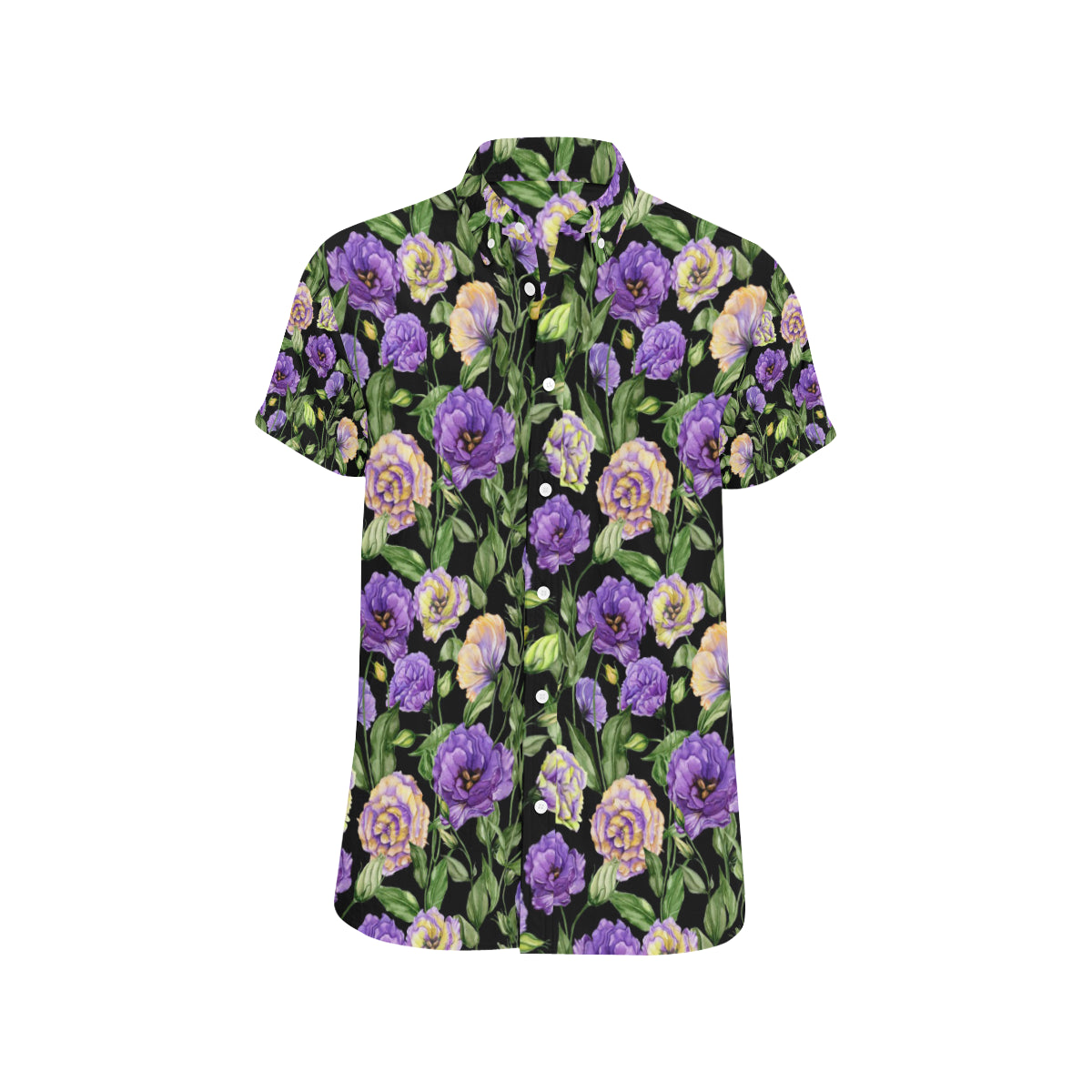 Lisianthus Pattern Print Design LT02 Men's Short Sleeve Button Up Shirt
