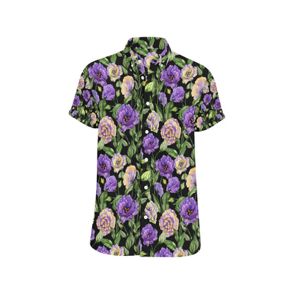 Lisianthus Pattern Print Design LT02 Men's Short Sleeve Button Up Shirt