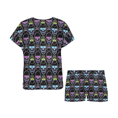 Skull 3D Colorful Print Design LKS309 Women's Short Pajama Set