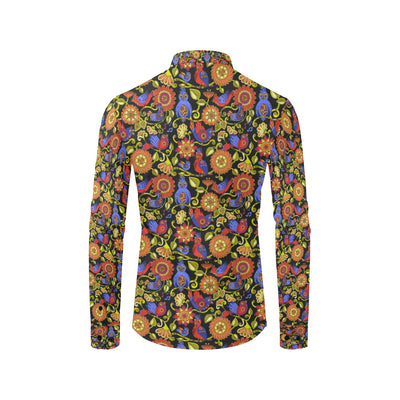 Steampunk Bird Design Themed Print Men's Long Sleeve Shirt