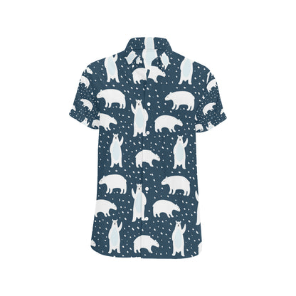 Polar Bear Pattern Print Design A02 Men's Short Sleeve Button Up Shirt