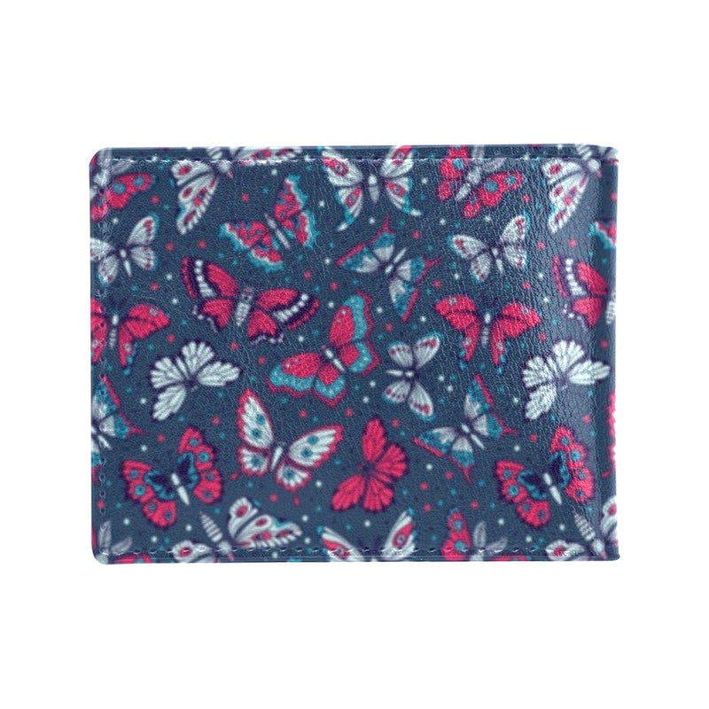 Butterfly Red Deep Blue Print Pattern Men's ID Card Wallet