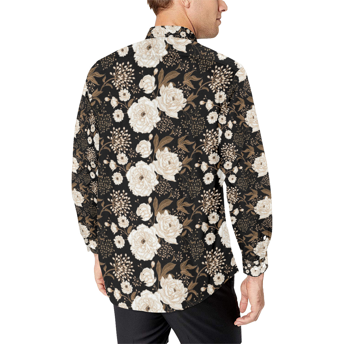 Peony Pattern Print Design A02 Men's Long Sleeve Shirt