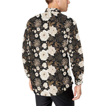 Peony Pattern Print Design A02 Men's Long Sleeve Shirt