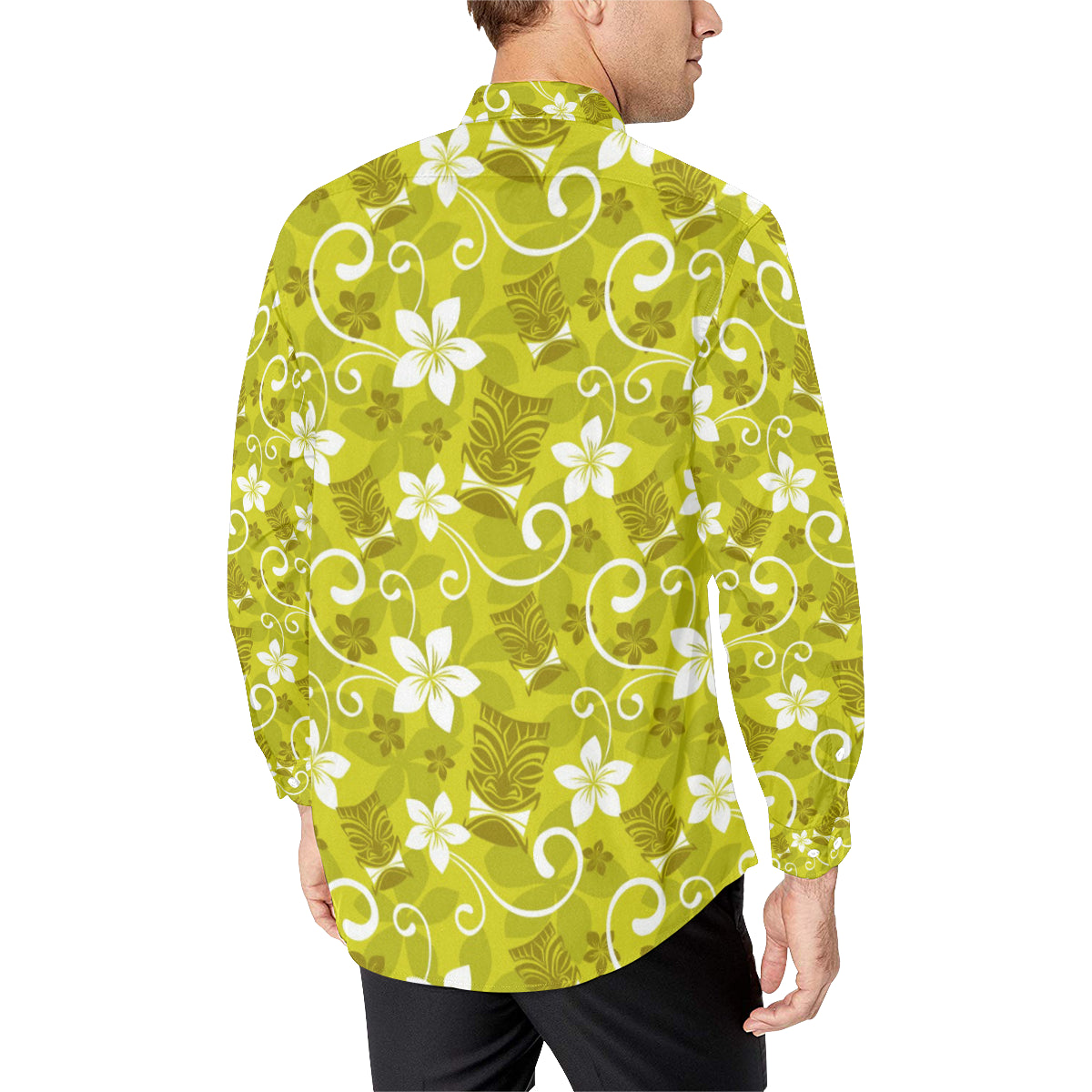 Hawaiian Themed Pattern Print Design H019 Men's Long Sleeve Shirt