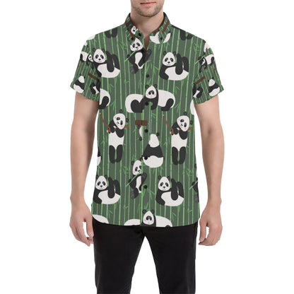 Panda Pattern Print Design A04 Men's Short Sleeve Button Up Shirt