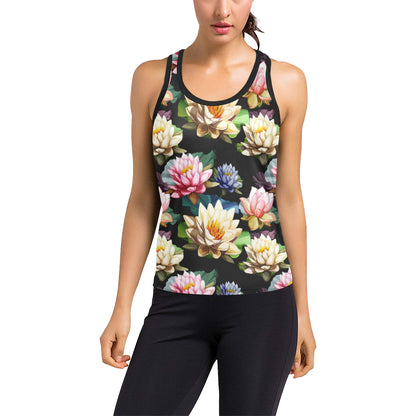 Water Lily Pattern Print Design WL02 Women's Racerback Tank Top