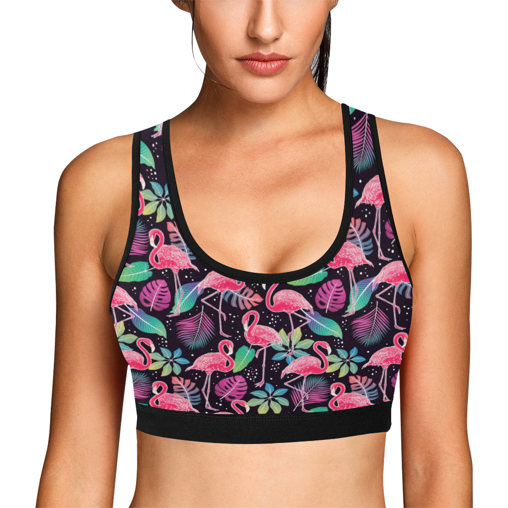 Flamingo Tropical leaves Neon Print Sports Bra