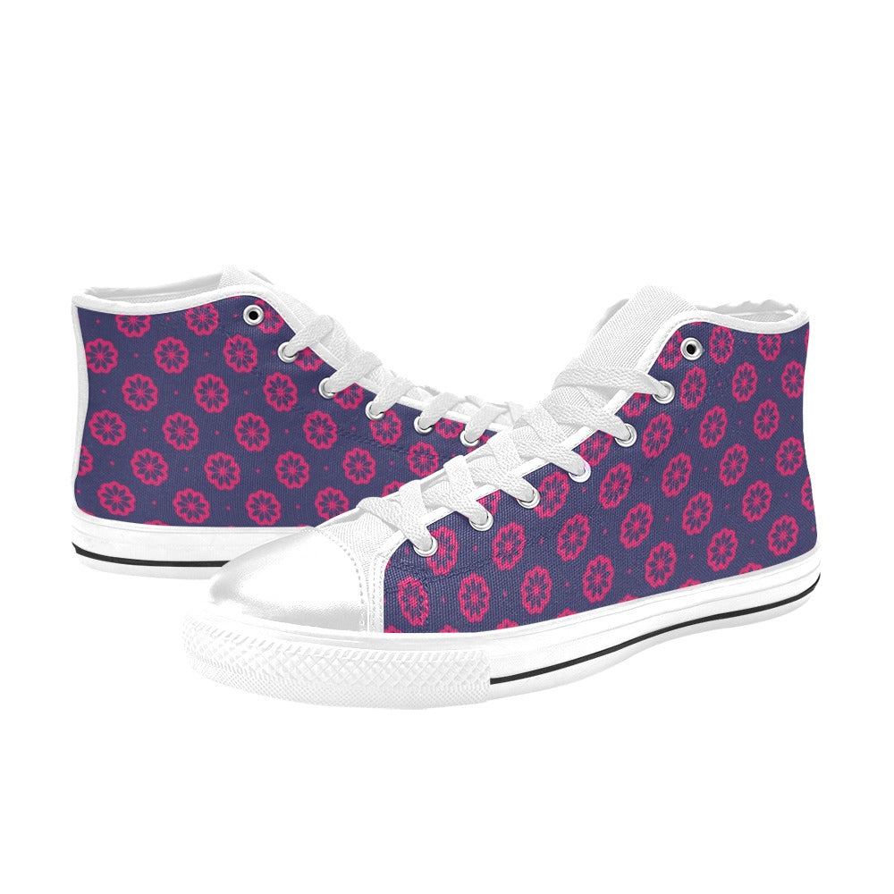 Water Lily Print Design LKS301 High Top Women's White Shoes