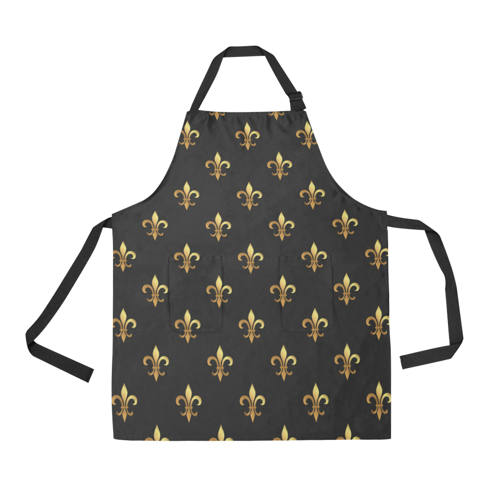 Fleur De Lis Gold Pattern Print Design 03 Apron with Pocket