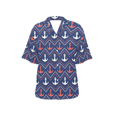 Anchor Pattern Print Design 07 Women's Hawaiian Shirt