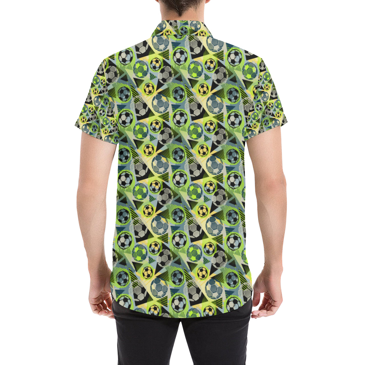 Soccer Ball Themed Print Pattern Men's Short Sleeve Button Up Shirt