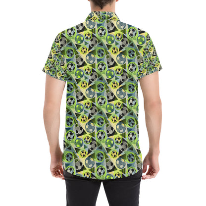 Soccer Ball Themed Print Pattern Men's Short Sleeve Button Up Shirt