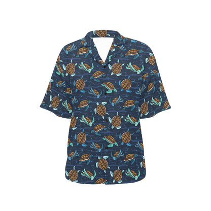 Sea Turtle Print Design LKS3011 Women's Hawaiian Shirt