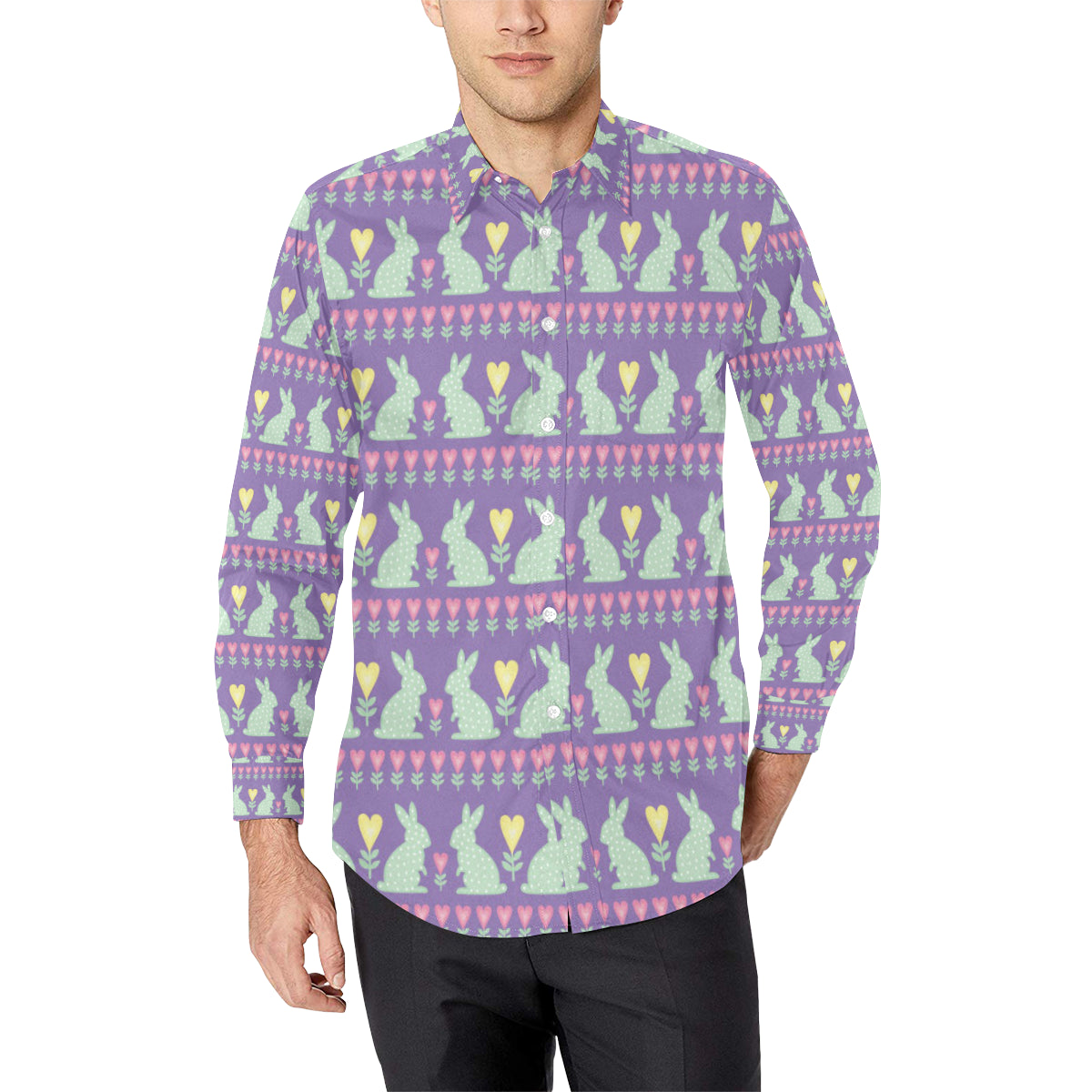 Rabbit Pattern Print Design RB01 Men's Long Sleeve Shirt