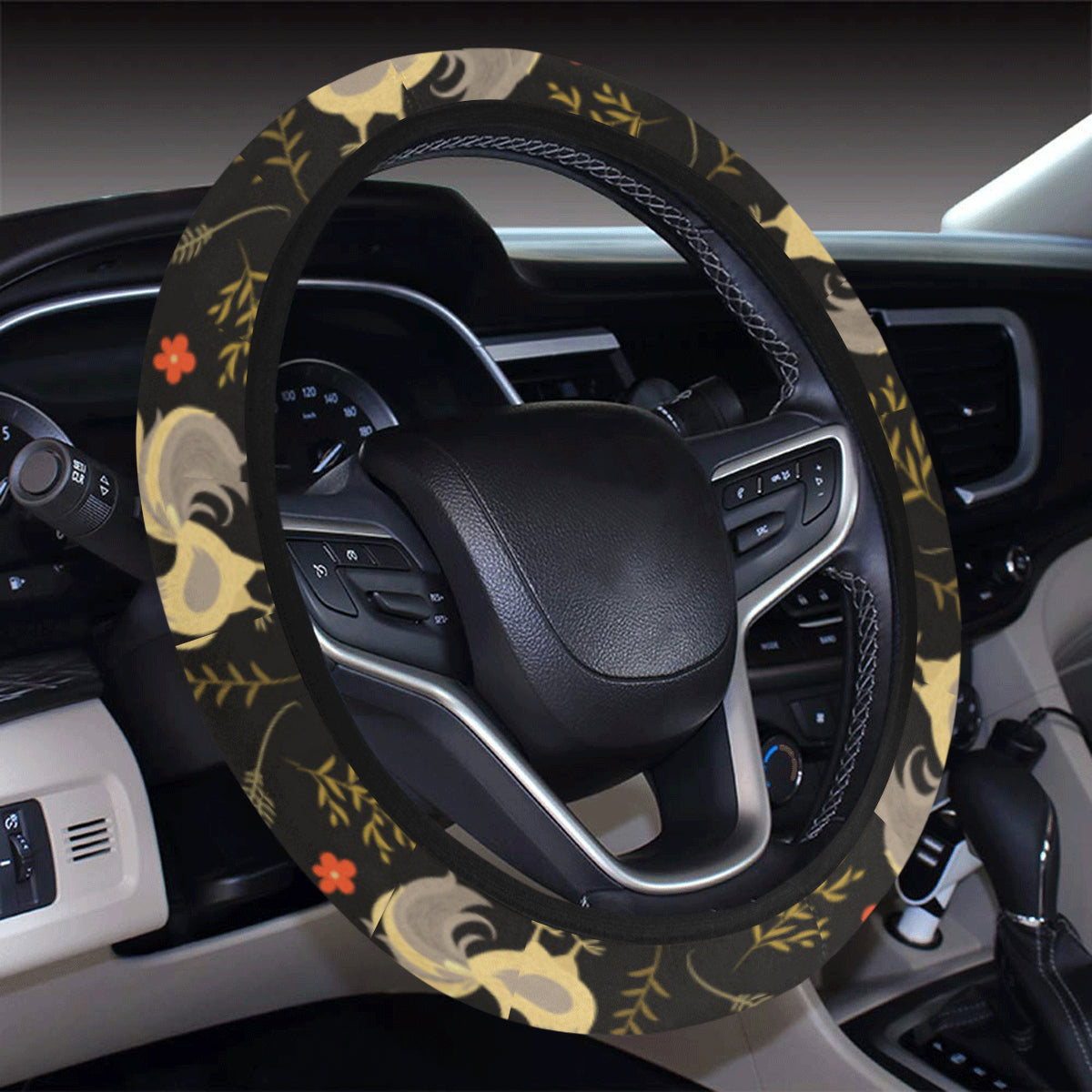 Chicken Pattern Print Design 04 Steering Wheel Cover with Elastic Edge