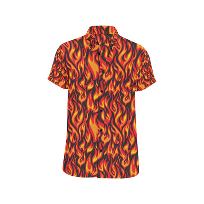 Flame Fire Print Pattern Men's Short Sleeve Button Up Shirt