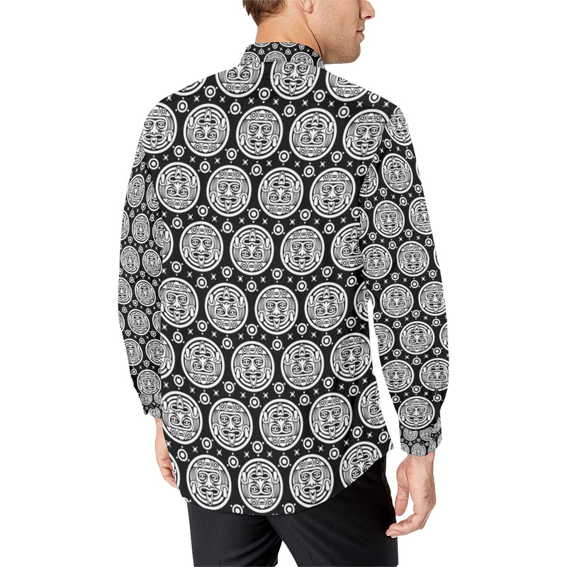 Calendar Aztec White Black Print Pattern Men's Long Sleeve Shirt