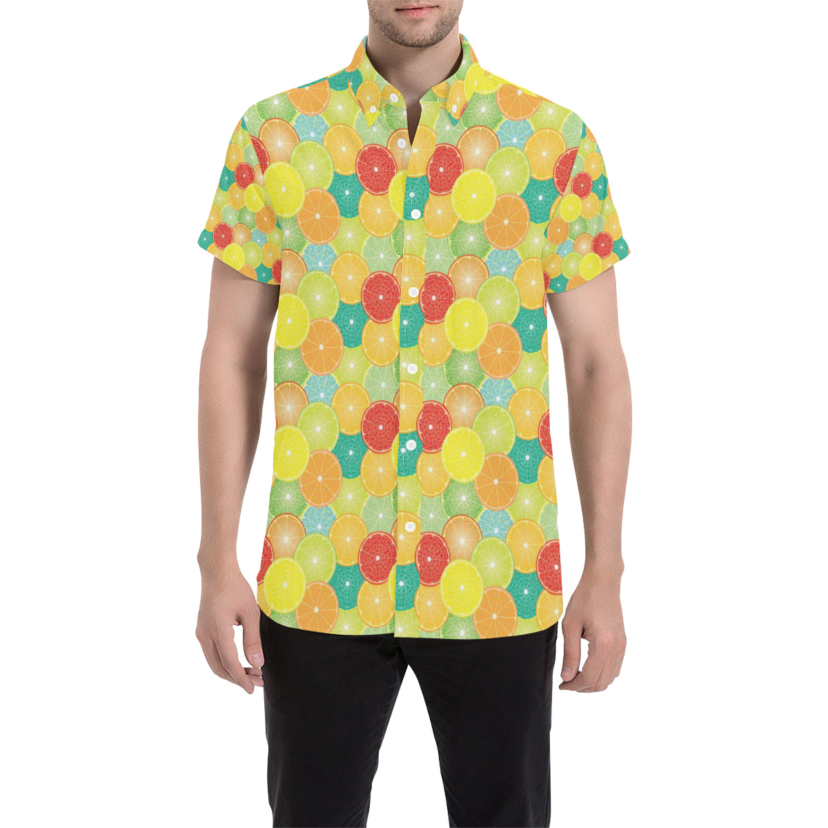 Citrus  Pattern Print Design 01 Men's Short Sleeve Button Up Shirt